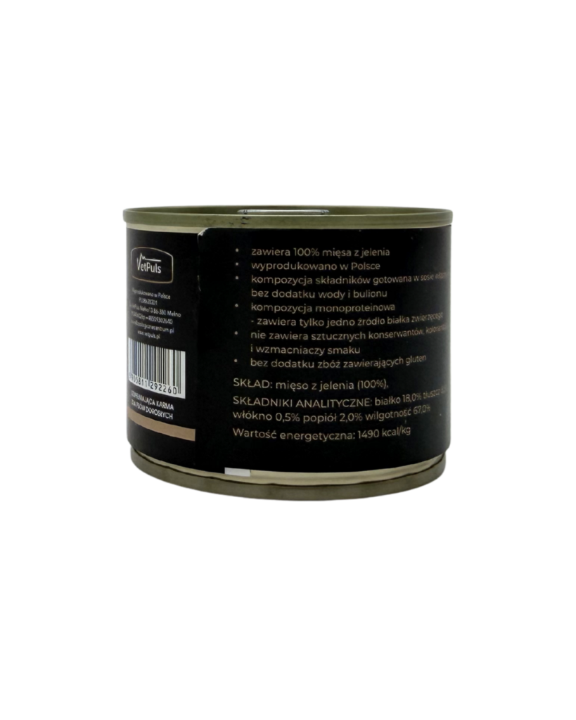 Mokra karma dla psa VetPuls Jeleń 100% skład
